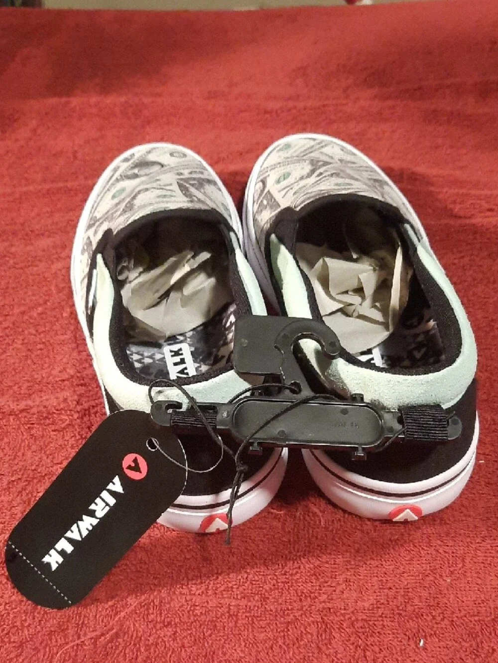 Boys Airwalk Sidekick Sneakers Money Design in Black and White with Mint Accent - Picture 2 of 6